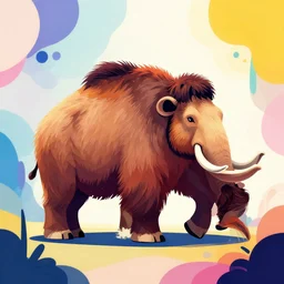 the woolly mammoth brought back from extinction, digital art, abstract shapes, colorful