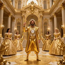el chapo is a genie standing in the middle of a grandiose mexican mansion. everything is made out of gold. the mansion is incredible and ornate. chapo has a clockwork chain. there are princesses and queens everywhere around him because they love him. wearing a genie costume. lovely scene of a genie being a pimp by kinkade