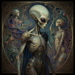 alien soul in another universe, surreal, insane, intricate, highly detailed, digital painting, artstation, smooth, sharp focus, illustration, unreal engine 5, 8 k, art by artgerm and greg rutkowski and alphonse mucha