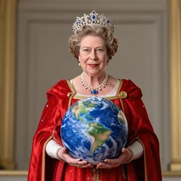 queen of england holding the earth miniature