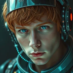 portrait of ron weasley cyborg in cyberpunk, perfect faces, fine details