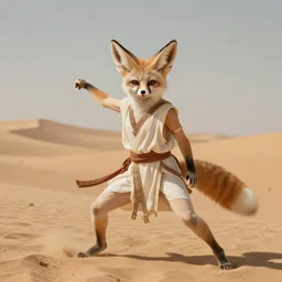 harmony of desert, cute fennec fox hybrid ( human face ) jimin wearing greek clothes, amazing composition & dynamic posing, by franz xavier leyendecker, wlop! muted colors, highly detailed, fantasy art by craig mullins, thomas kinkade cfg _ scale 9