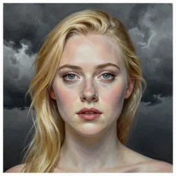 professional painting of Elle Fanning in the style of Alex Grey, head and shoulders portrait, symmetrical facial features, smooth, sharp focus, illustration, intricate, stormy weather, extremely detailed masterpiece,