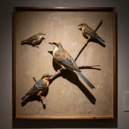 A beautiful exhibition panel of bird, in a museum