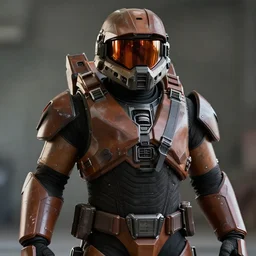 master chief in brown armor and with a dark orange visor