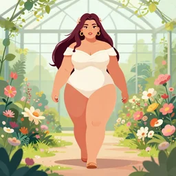 a stunning vector portrait of a thicc and voluptuous poison ivy dressed as palutena walking through a flowering garden, greenhouse in the background, intricate, elegant, highly detailed, artstation, concept art, ultra sharp focus, octane render, volumetric lighting, god rays, art by jugendstil and greg rutkowski and alphonse mucha