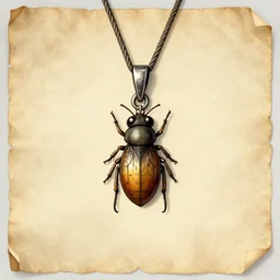 small insect pendant, fantasy illustration, medieval era, blank parchment background, studio lighting, hand - drawn digital art, 4 k, trending on artstation, symmetry
