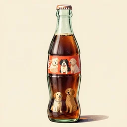 clear bottle of coke cola, filled with dogs, trending on artstation, hiroaki tsutsumi style