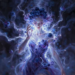 blueberry elemental, character concept, artstation, energy streams, surrounded by darkness, illuminated, oil paints, by chris moore, by beeple, by edward hopper