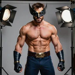 photoshoot of a ripped, hyper muscular karl urban as x - men's wolverine, studio lighting 5 0 mm