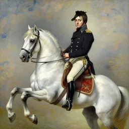 an impressionist oil painting of napoleon bonaparte on a white horse, very detailed, sharp, 8 k
