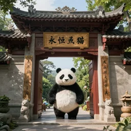The gate to the eternal kingdom of pandas, fantasy, digital art, HD, detailed.