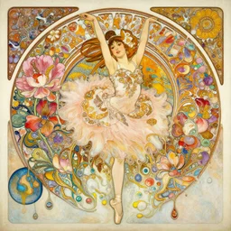an intricate oil painting of a beautifull balerina surounded by hiper detailed inkdrop in water, flowers, fluid acrilic art, melting colorfull wax, coloful flower petals, colorfull, excelent composition, wide shot, by yoshitaka amano, by greg rutkowski, by alphonse mucha by jeremyg lipkinng, by rhads, by ross