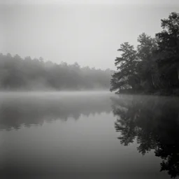 lake by Andrei Tarkovsky, mist, fairytale, lomography effect, photo, monochrome, photo blurring, 35mm