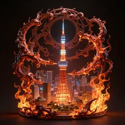 fantasycore, eldritch, psychic, elemental masterpiece 8k resolution Behance HD scrollwork magic fire zBrush Central contest winner, cel-shaded kowloon tokyo by bruce pennington