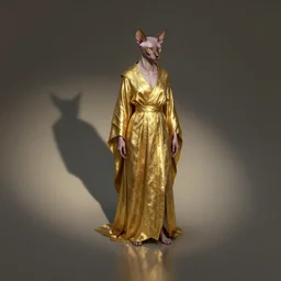 hairless catfolk wearing golden robes, long shadow, by greg rutkowski, refractions, highly detailed, cinematic by francis tnehunreal, octane render, nvidia, concept art dungeons and dragons