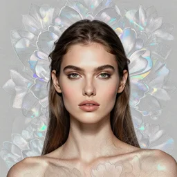 portrait study, latina supermodel with floral background : : holographic fractals : : by karol bak, artgerm, moebius, elena masci, tom bagshaw, giuseppe arcimboldo : : portrait, illustration, photorealism, hyperrealism, surrealism, negative space, intricate detail, line work