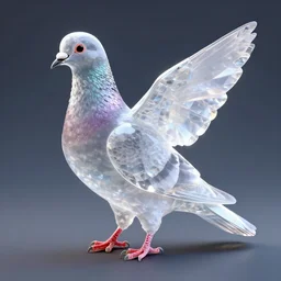 pigeon made of crystal, transparent, translucent, 4 k, octane render, 3 d, unreal engine, blender, raytracing