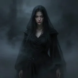 portrait of a sorceress shrouded in black mist, concept art, digital painting, trending on artstation, deviantart, epic composition, extremely detailed, ambient lighting, masterpiece, sharp focus, octane render