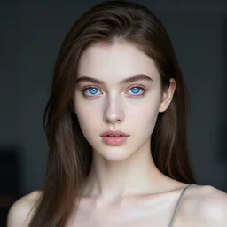 a girl with beautiful cold blue eyes, standing in a dark room under the bright lighting of cold lamps, in bright red silk clothes golden ratio, by james jean, medium close - up, perfect composition, dramatic, medium close - up ( mcu ), cannon ef 6 5 mm f / 2. 8
