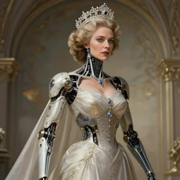 hrh queen elizabeth as a cyborg terminator, photography of kurzgesagt, deep focus, d & d, fantasy, intricate, elegant, highly detailed, digital painting, artstation, concept art, matte, sharp focus, illustration, hearthstone, art by artgerm and greg rutkowski and alphonse mucha