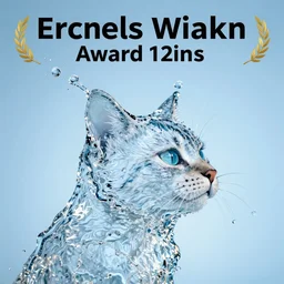 water splashes, water in the shape of a cat head, high speed photography, hyper realism, high definition photography, blue background, award winning photograph, - 4 n