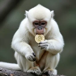white monkey eating bitcoins