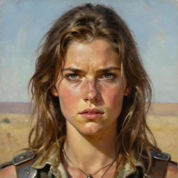 portrait of a young 1 9 8 0 s shelley duvall as a threatening warlord character in mad max 2 : the road warrior, film still, detailed realism face in painting, detailed beautiful portrait, oil painting masterpiece, 8 k resolution, smooth, sharp focus, trending on artstation, by rembrandt