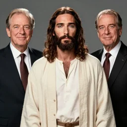 Photo still of Jesus Christ in 1990s clothing guest-starring with Jerry Seinfeld in an episode of the TV show Seinfeld (1994), realistic