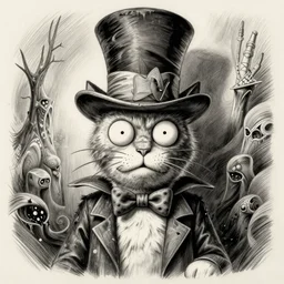 grunge drawing of the cat in the hat by - rick and morty , loony toons style, horror themed, detailed, elegant, intricate