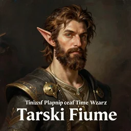 Tarski Fiume, timid half-elf Time Wizard with short brown hair and a beard, iconic character art by Wayne Reynolds for Paizo Pathfinder RPG