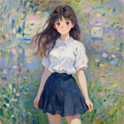 a girl wearing thrifty clothing, very anime, trending artwork, 4 k, anime painter studio, an impressionist style by claude monet