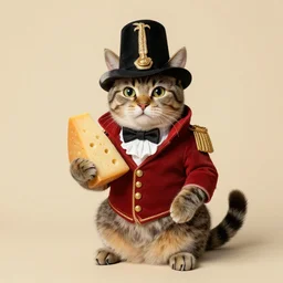 a cat dressed as Napoleon holding cheese by Eugene de Blaas