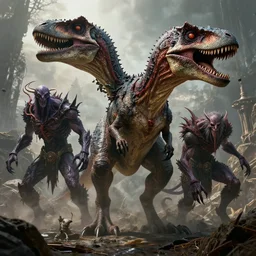 by par olofsson and wayne barlowe, visually stunning, cinematic, ultra realistic, hyper realism, 1 2 k, epic, octane render, unreal engine, vfx, maya, imp, wild growth, renounce darkness, cat trick, unearthed raptor, voodoo master vex, bloodscent vilefin, tyrantus, lesser jasper spellstone, ghoul infestor