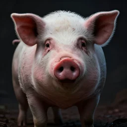a pig with a human face poses for a portrait, creepy, unsettling, scary, nightmare, intricate, hyper detailed, accent lighting, dramatic light, 4 k octane render