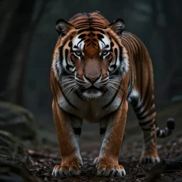 portrait of humanoid tiger, dark fantasy, realism