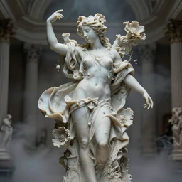 the platonic ideal of a sculpture of a beautiful woman with flowing tears, fractal flowers, intricate, a marble sculpture by nicola samori, behance, neo - expressionism, marble sculpture, dmt, decay, made of mist, still frame prometheus movie by ridley scott with cinematogrophy of christopher doyle, arri alexa, anamorphic bokeh, 8 k