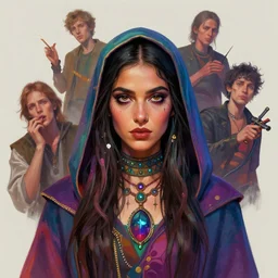 centered head - on medium shot painted portrait, maya ali as gloomhaven occultist, gaudy colours, octane render, unreal engine, matte painting concept art, fanart artstation by jesper ejsing and rhads and lois van baarle and ilya kuvshinov and rossdraws