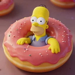 a cinematic shot of Homer Simpson in the form of a doughnut