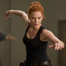 Christina Hendricks in the Matrix, perfectly-centered-photograph of Christina Hendricks, film still, sweaty, dynamic action pose, insane detail, intricate, highly detailed, Zeiss Lens, DSLR photography, smooth, sharp focus, Unreal Engine 5, Octane Render, Redshift, 8K