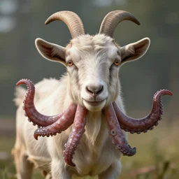 a goat with the face full of tentacles hyperrealistic, unreal engine 5, 16k, povray