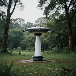 teleportation machine in a quiet and secluded place, with the feeling of being in the middle of nature and the peace and quiet
