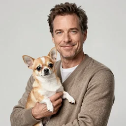 Michael C Hall holding a Chihuahua, realistic, award winning, trending on ArtStation, trending on DeviantArt, beautiful, cute, adorable