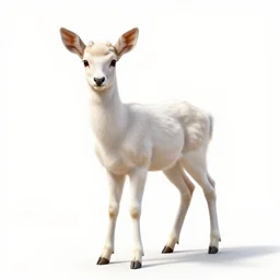 albino fawn, high detail photograph, full body, isolated on a pure white background, centered, entire subject in frame, sharp focus, soft studio lighting