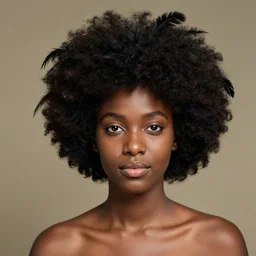 very old 1 8 1 0 photo of beautiful young black woman with afro, feathers in hair, hyper realism, photo real, photographed by thomas easterly, full frame,,