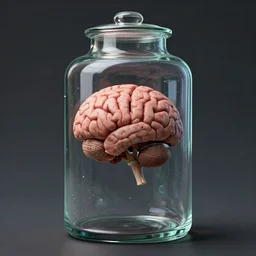 the leader of a cult that worships a brain in a jar, concept art