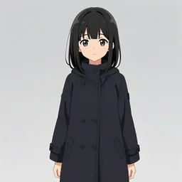 A cute anime girl wearing a stylish long coat by Huke, shoulder length straight black hair with bob cut, dark eyes, freckles, concept art, black and white charcoal sketch, Huke, krenz cushart, trending on artstation