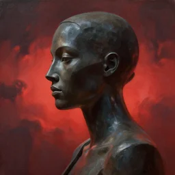 a painting of a woman by Elizabeth Catlett. details, smooth, sharp focus, illustration, realistic, cinematic, artstation, award winning, rgb , unreal engine, octane render, cinematic light, macro, depth of field, blur, red light and clouds from the back, highly detailed epic cinematic concept art CG render made in Maya, Blender and Photoshop, octane render, excellent composition, dynamic dramatic cinematic lighting, aesthetic, very inspirational, arthouse.