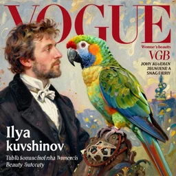 parrot parrot parrot, vogue women's fashion beauty celebrity magazine, ilya kuvshinov, john singer sargent, digital art illustration, impressionist oil painting, trending on artstation, intricate