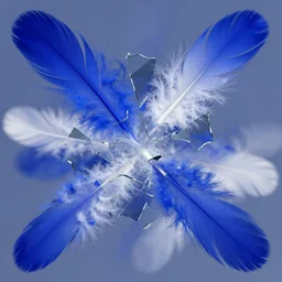 irregular fractals of (indigo cerulean white) feathers, segmented broken glass shards, motion blur, distortion
